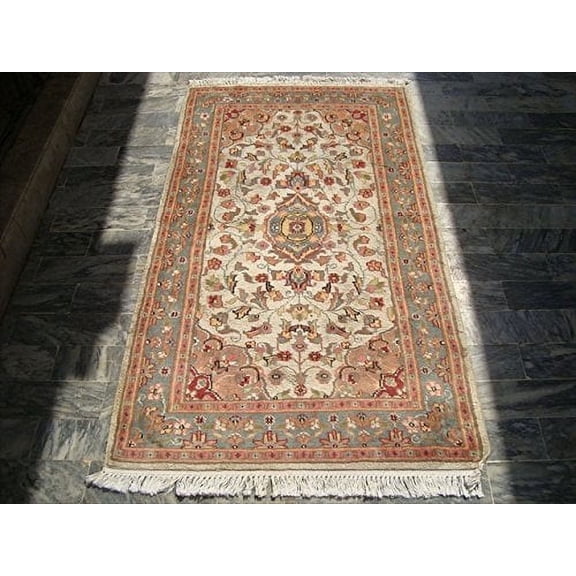 Ahmedani Linen Classic Medallion Floral Rectangle Home Decor Indoor Area Rug Hand Knotted Wool Silk Indoor Carpet (5 x 3) Foot