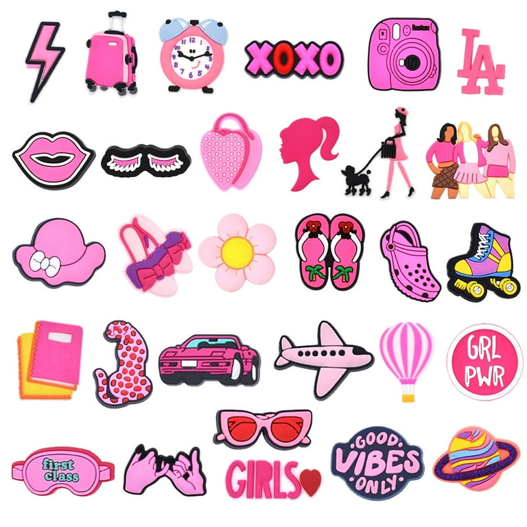IVASKY 30PCS Pink Shoe Charms for Crocs, PVC Decorations, Kids and