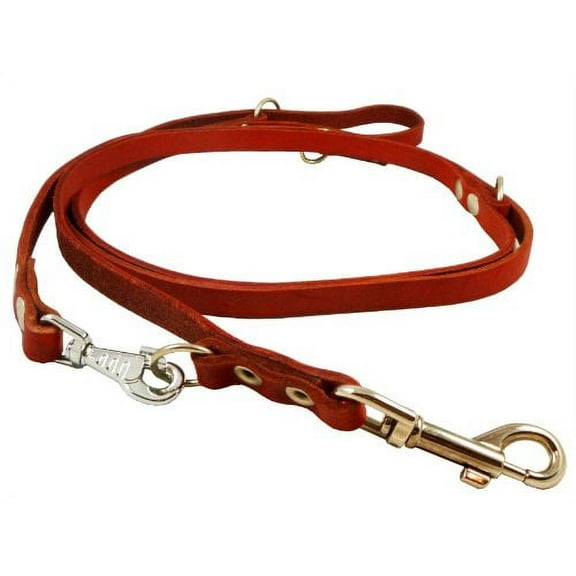 6-Way Multifunctional Leather Dog Leash, Adjustable Schutzhund Lead 49"-94" Long, 5/8" Wide (15 mm)