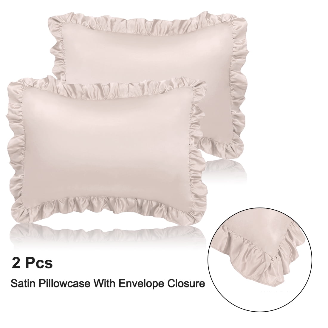 PiccoCasa Ruffled Silky Satin Boudoir Pillowcases 2pcs 12x16 inch Taupe