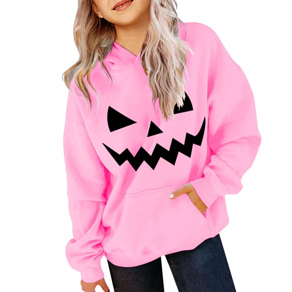 Mercatoo Graphic Hoodies Teen Girls Kids Boys Cute Pumpkin Shirts Long Sleeve Oversized Sweatshirt Pullover Loose Fit 𝐏reppy Clothes