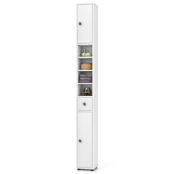 Costway Tall Slim Bathroom Storage Cabinet Linen Towerwith Drawer & Adjustable Shelves White