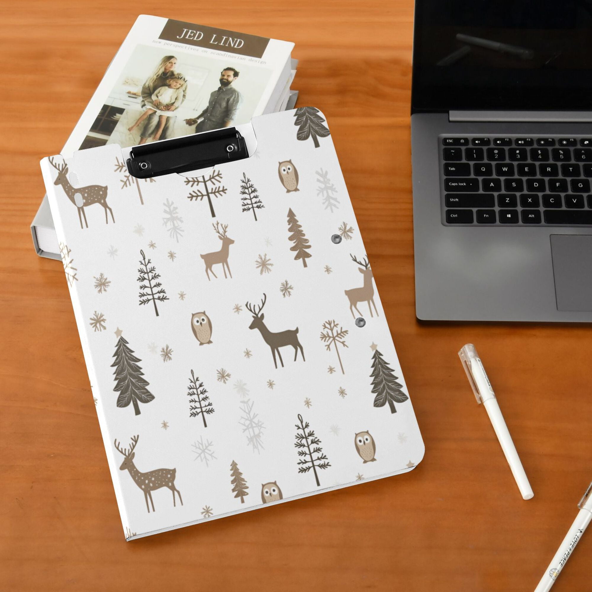 FORMRS A4 Clipboard Folder with Pen Holder Horizontal Foldable School Office Binder, Christmas Forest