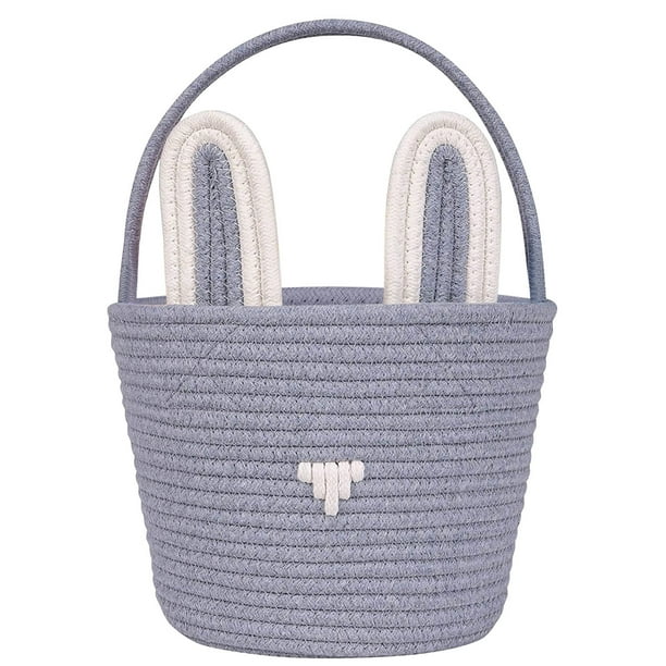 Cesta de Pascua para niños y bebés, cesta de Pascua para bebé con asa, cesta vacía para huevos de conejito, cestas de Pascua para niños, niñas, bebés, cesta de regalo de Pascua personalizada (gris)