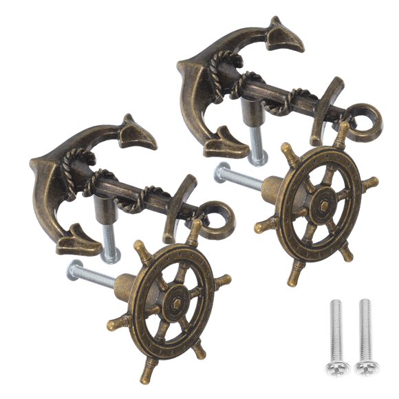 LABSERRON 4Pcs Nautical Vintage Furniture Knobs Antique Bronze for Dresser Home Projects