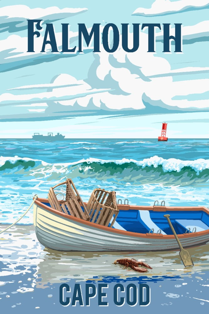 Falmouth, Cape Cod, Massachusetts, Dory and Lobster Traps (24x36 Giclee Gallery Art Print, Vivid