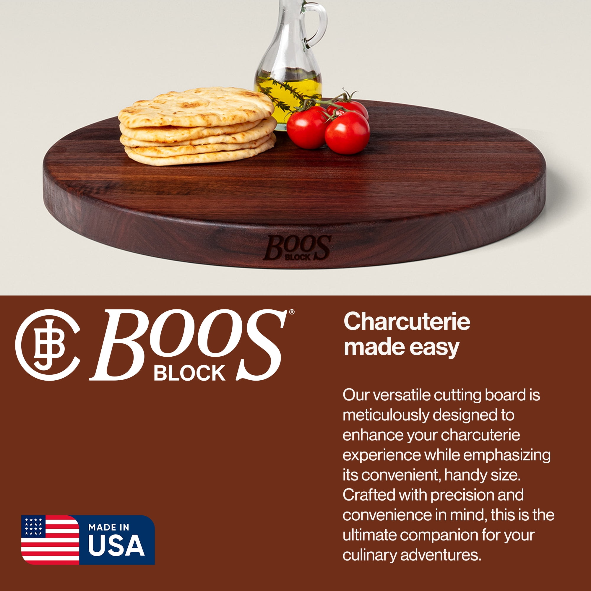 John Boos R-Board Reversible Wood Cutting Board, 18" x 18" x 1 1/2", Walnut