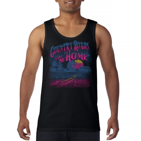 Country Roads Take Me Home Tank Top Vintage American Farm Mountain Sunset Retro Country Music Fan Vibes Men's Top