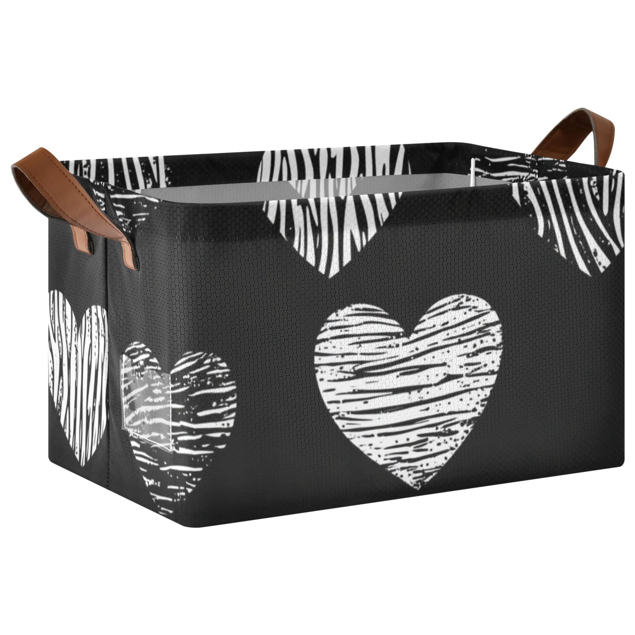 Hearts in Black Foldable Storage Large Fabric Storage Baskets Organizer Storage Bins with Handles for Shelves