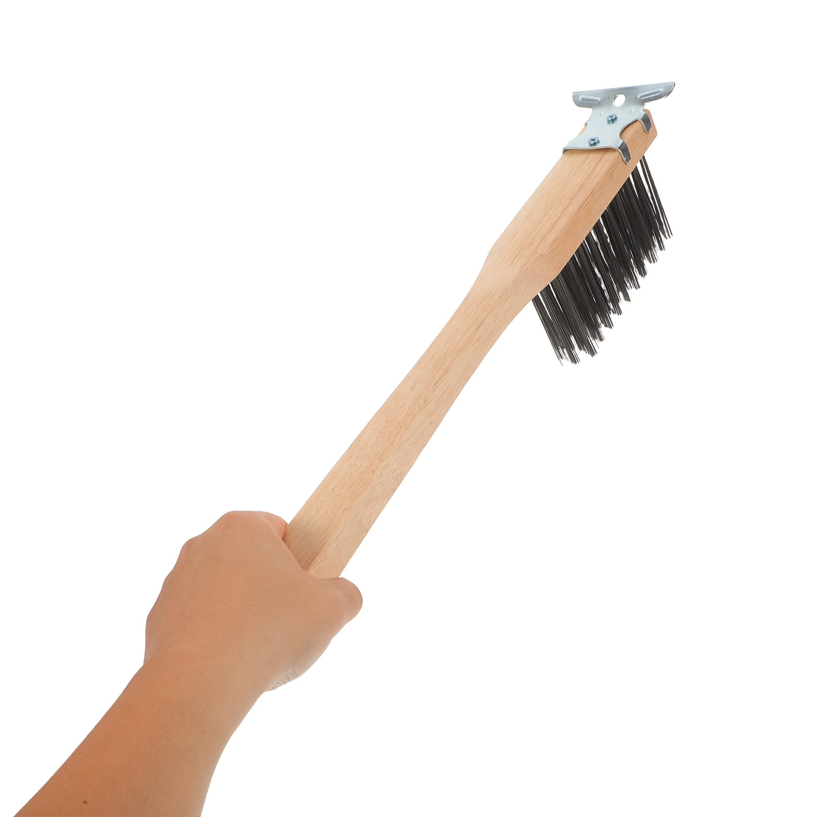 OUNONA Pizza Oven Brush with Beige Wood Handle and Copper Wire Bristles for Easy Grease Removal and Deep Cleaning