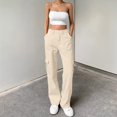 thumbnail image 2 of Pantalones cargo Lepunuo de cintura alta para viajes, ropa urbana, beige, mujer, 2 of 7