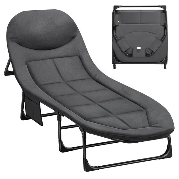 2-in-1 Foldable Lounge Chair & Camping Cot – Adjustable Backrest with 3D Headrest, Side Pocket for Office Naps, Beach, Camping, Travel