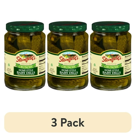 (3 pack) Steinfeld's Dairy-Free Whole Baby Dill Pickles, Gluten-Free, Mild, 24 fl oz Jar