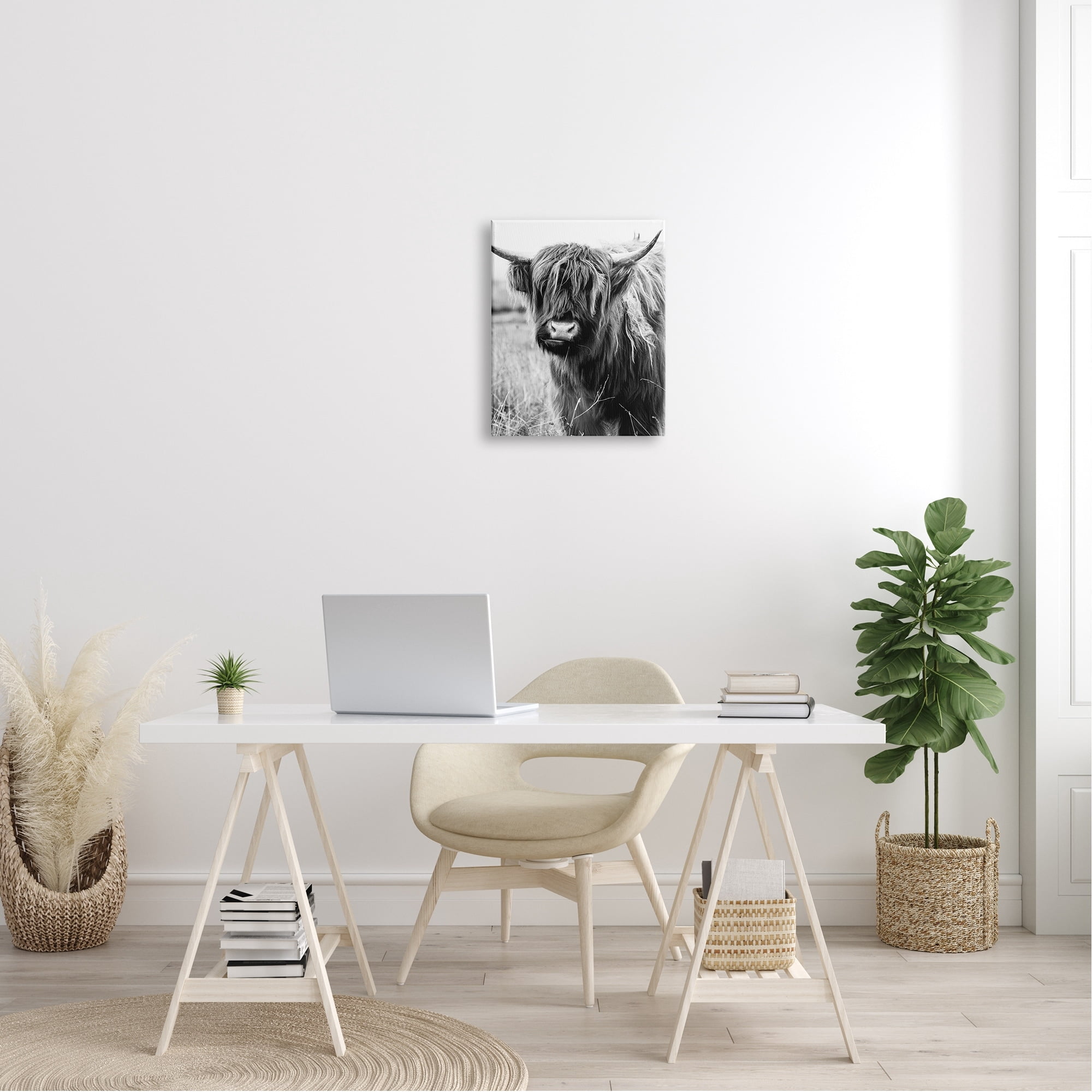 Stupell Industries Closeup Longhorn Cattle Grazing Monochrome Photography Canvas Wall Art, 36 x 48, Design by Amy Brinkman