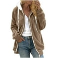 thumbnail image 5 of Ovbmpzd Zip Up Women Jacket Hooded Fleece Brown Casual Warm Long Sleeve Fuzzy Jackets Womens Coat S, 5 of 8
