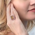 thumbnail image 4 of Gem Stone King 7.10 Ct Emerald Cut Brown Tiger Eye 18K Rose Gold Plated Silver Ring, 4 of 5