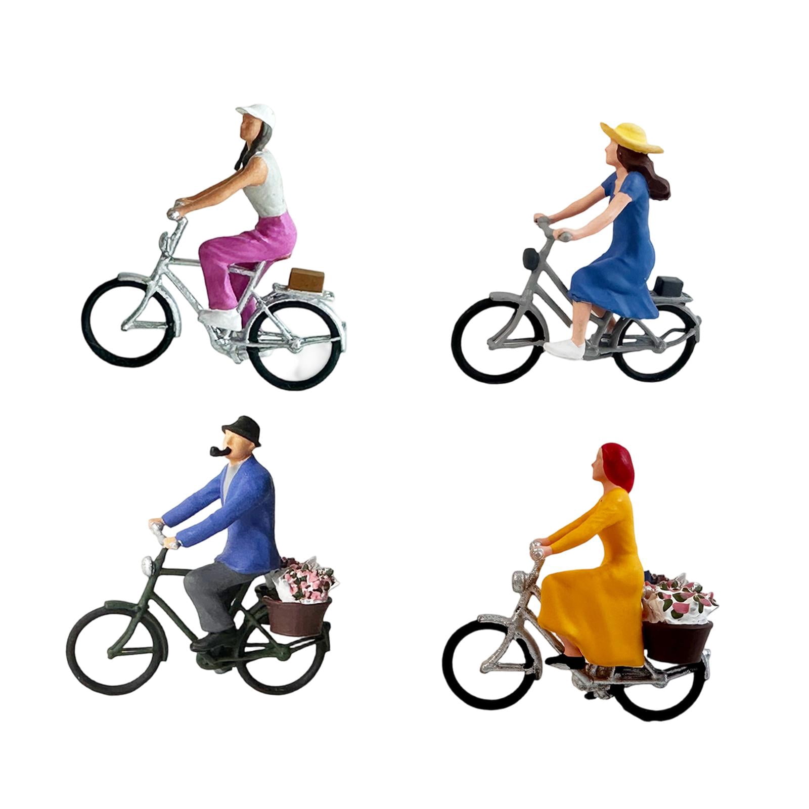 LeeQinersw 4 Pieces 1/87 Cyclist Figure Resin Fairy Garden Desktop Decoration Miniature