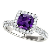 Aonejewelry 0.95 Ct. Ttw Diamond and Cushion Cut Amethyst Ring in 10K White Gold