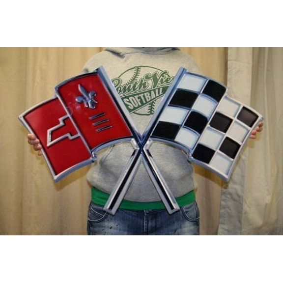 1965 C2 Corvette Flags Metal Wall Hanging Sign : 28" x 17"