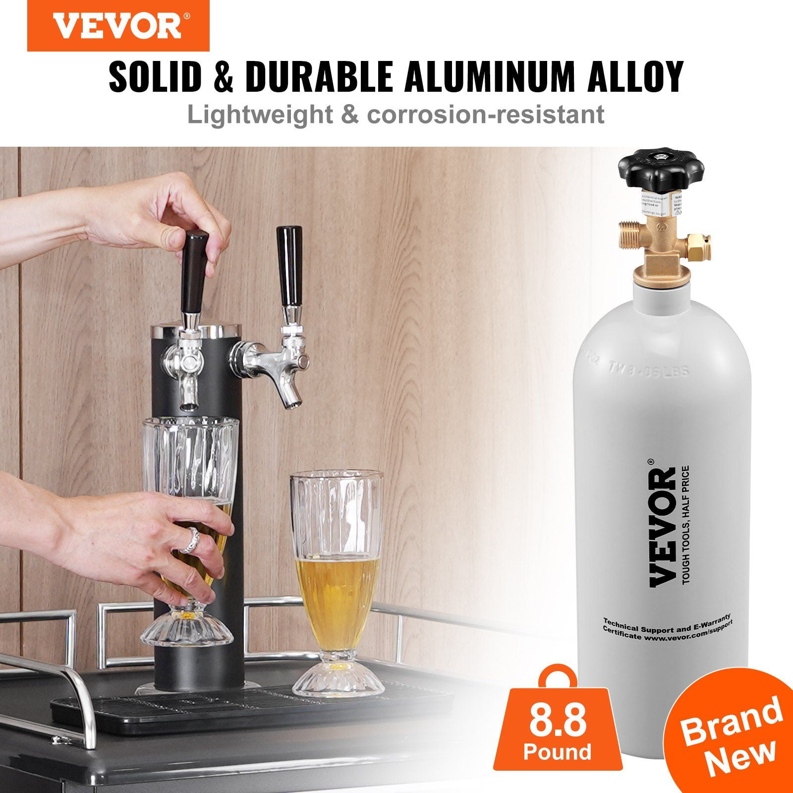 New 5 Pound CO2 Tank Aluminum Cylinder with CGA320 Valve, Gray Spray Coating for Draft Beer and Soda Dispensing