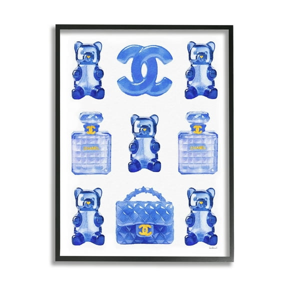 Stupell Industries Blue Glam Gummy Candy Beauty & Fashion Painting Black Framed Art Print Wall Art, 11 x 14