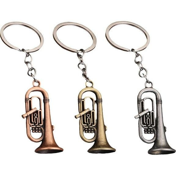 Hzzsbu Tuba Keychain Set, 3-pack Silver Tone Musical Instrument Keyrings for Band Members & Fans