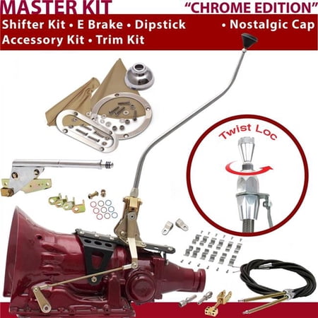 American Shifter C4 Shifter Kit Chrome 23 in. Swan E Brake Cable Clamp Clevis Trim Kit Dipstick for F784C