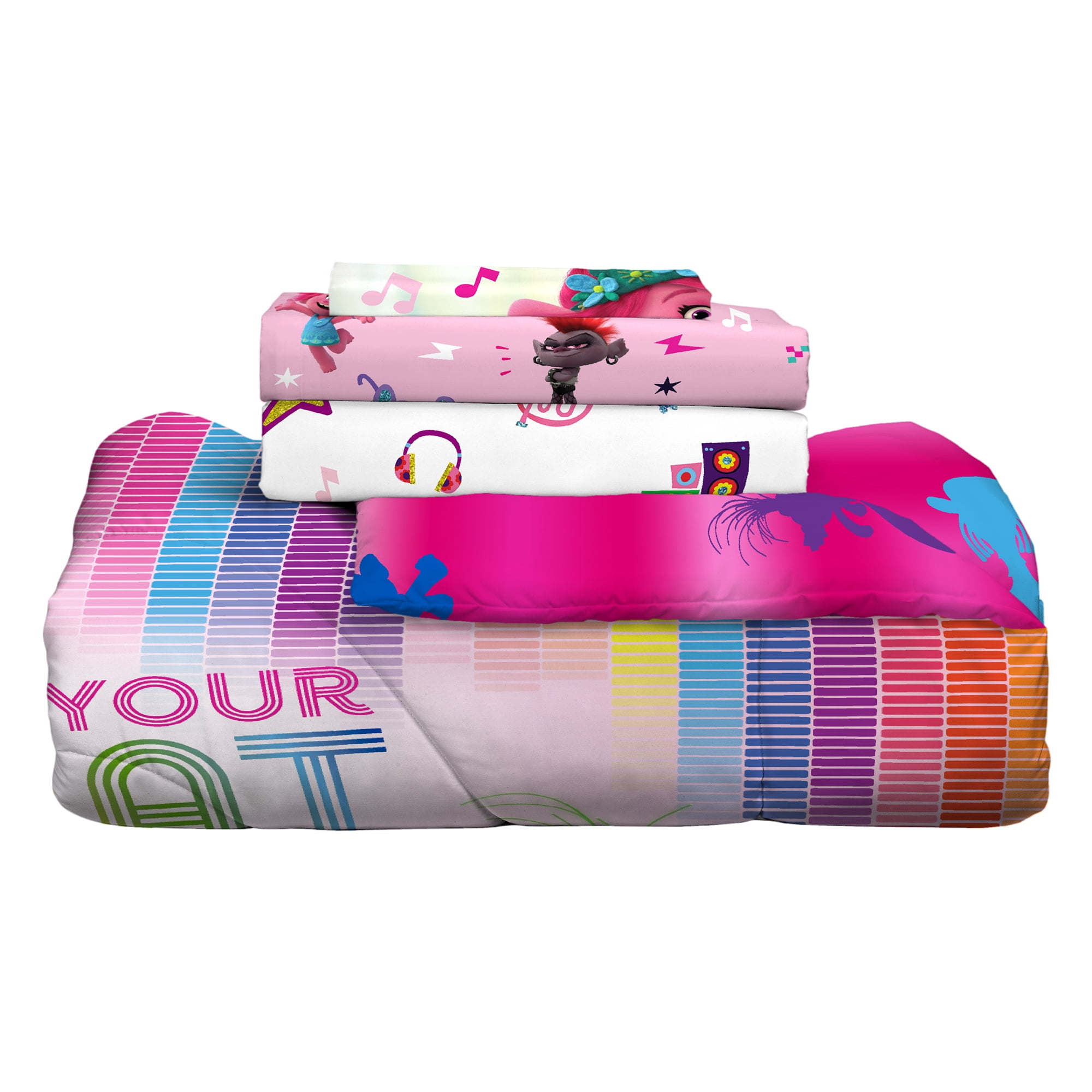 Trolls Kids Twin Bed in a Bag, Comforter and Sheets, Pink, DreamWorks