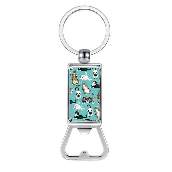WIRESTER Household Kitchen Tools Keychains Metal Bottle Opener With Key Ring - Lazy Cats Teal