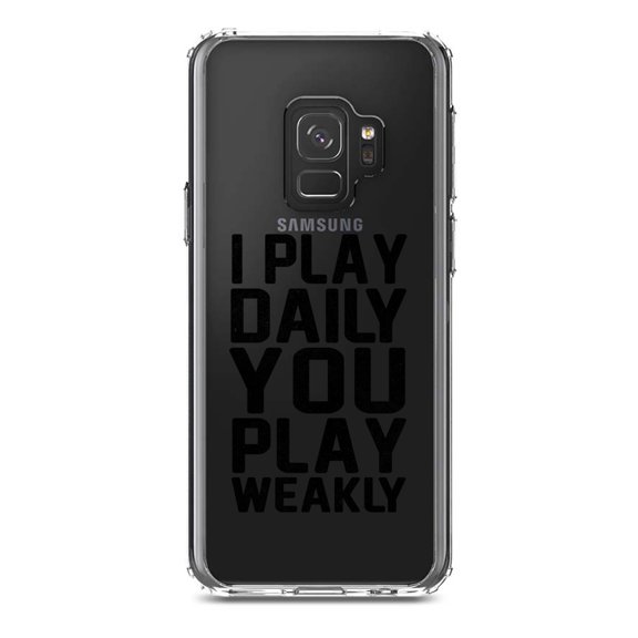 DistinctInk Clear Shockproof Hybrid Case for Samsung Galaxy S9 (5.8" Screen) - TPU Bumper Acrylic Back Tempered Glass Screen Protector - I Play Daily You Play Weakly