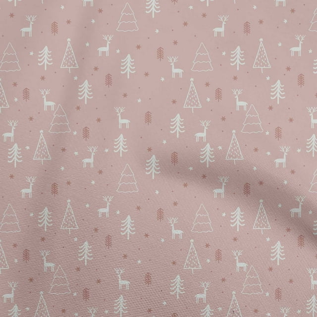 oneOone Tissu en Viscose Chiffon Rose, Matériel de Robe de Noël, Tissu Imprimé au Mètre 42 Pouces de Large