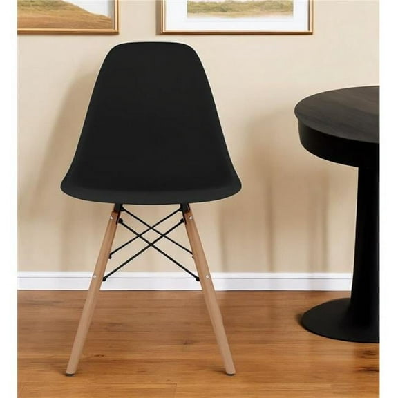 HomeRoots 519109 Natural Heavy Duty Plastic & Wood Dining Side Chair, Black