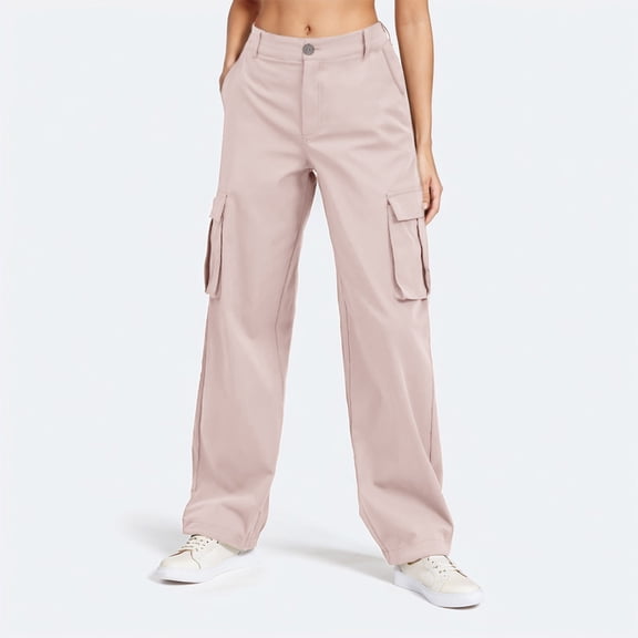 Ladies Solid Color Cargo Pants Wide Leg Casual High Waisted Chino Pants Outdoor Travel Trousers Teen Girls Schoolwear Streetwear L