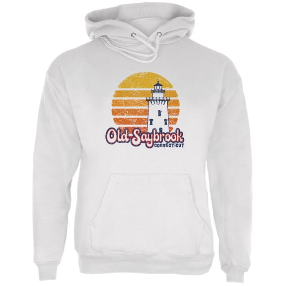 Retro 70's Sunset Old Saybrook Lighthouse Mens Hoodie White LG