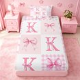 thumbnail image 3 of meiyoeat Cute Coquette Bow Twin Sheets For Kids,Pink Bowknot Initial Letter K Bedding,3-Piece, 3 of 6