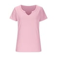 thumbnail image 3 of Hvot&aat Women Ribbed Short Sleeve T-shirt Notch Neck Solid Color Tees Casual Stretch Slim Fit Basic Tops, 3 of 5