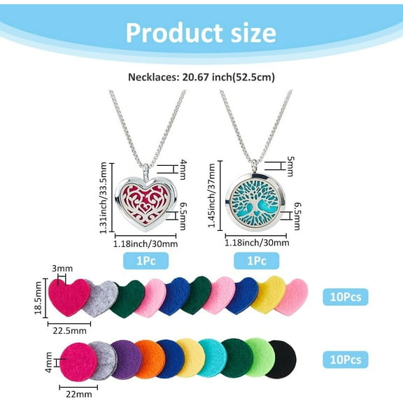 2 Styles Essential Oil Necklaces Perfume Pendant Necklaces with 20 Felt Pads Diffuser Locket Necklace Essential Oil Jewelry Gift Perfume Pendant Aromatherapy Necklace for Women Men