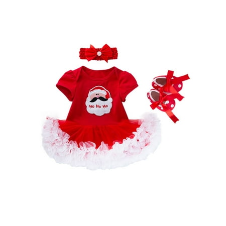 

Lumento Baby Christmas Dresses Set Xmas 3 Pieces Outfits Short Sleeve Jumpsuit Dress Casual Polka Dots Style D 80cm (12-24M)