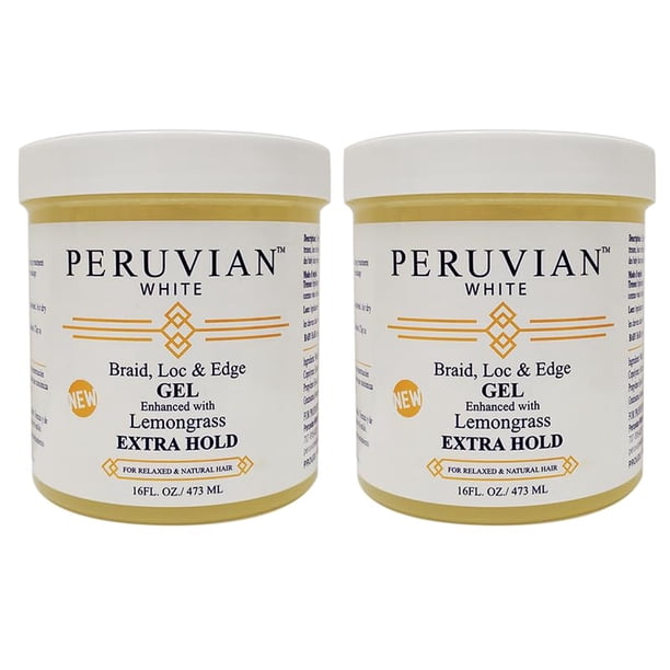 Gel para trenzas Loc and Edge blanco peruano EXTRA HOLD para cabello relajado y natural 16 oz. (Hierba de limón) (Paquete de 2)
