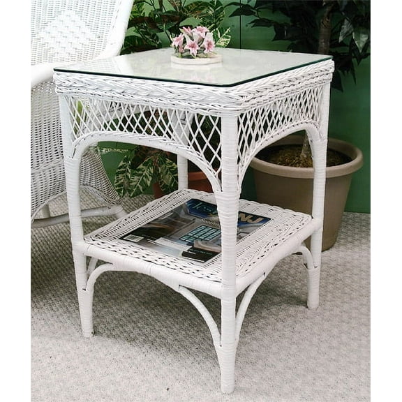 Square Wicker Tower Table with Glass Top