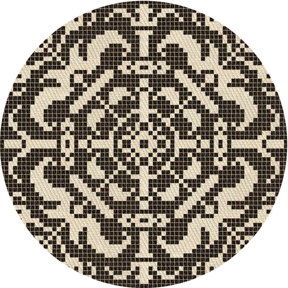 Ahgly Company Indoor Round Patterned Midnight Gray Area Rugs, 4' Round
