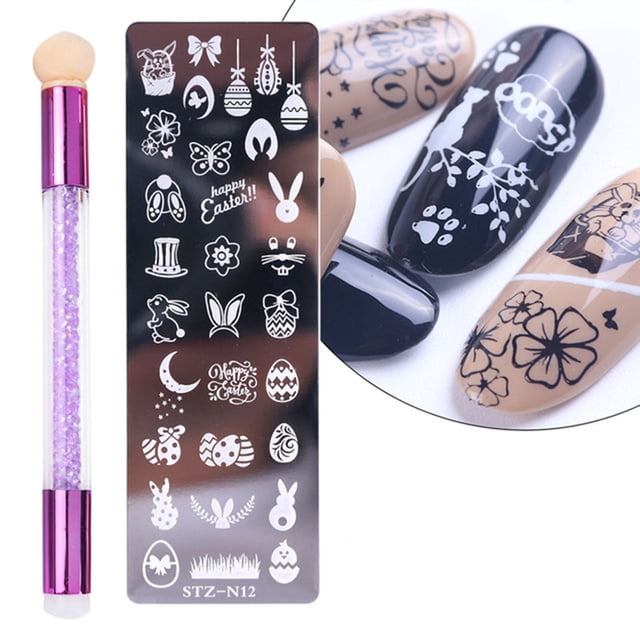Flmtop 1Set Nail Stamping Plate Exquisite Pattern Shiny Effect DIY Nail Transfer Print Template for Makeup