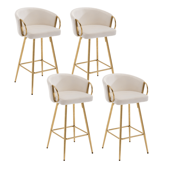 30 Inch Velvet Dining Chairs, Modern Dining Chair with Golden Metal Legs, Simple Bar Stool Upholstered Dining Chairs, Accent Desk Chair Dining Room, Kitchen, Vanity, Living Room(Cream,Set of 4)