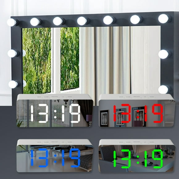 LED Numérique Réveil Température Bureau Maquillage Miroir Art Snooze Horloge Chambre Bureau Décoration, Rectangle