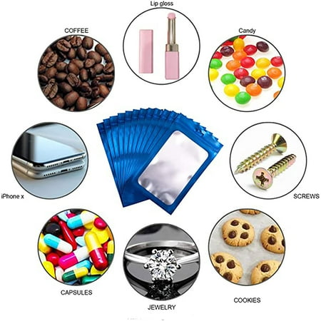 

Pgeraug Storage bag 100 Pieces Resealable with Aluminum Foil Pouch Smell Proof Bag for Food Storage Home Textile Storage Blue C