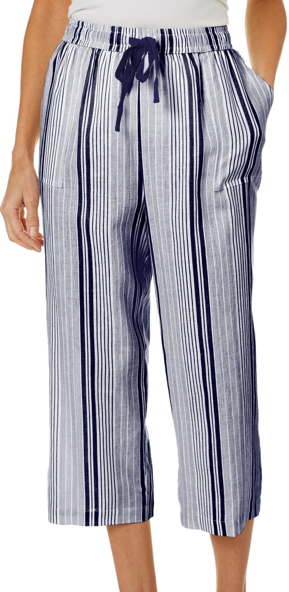 blue and white striped capris