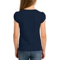 thumbnail image 4 of Camiseta de manga corta abotonada a rayas para niños, talla mediana a grande, informal, de poliéster, 4 of 8
