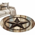 thumbnail image 2 of Country Star Round Living Room Rugs 4 ft, Farmhouse Star Brown Beige Wood Grain Washable Area Rug with Non-Slip Sturdy Edge Binding Round Carpet for Entryway Kitchen Bedroom Bathroom, 2 of 9