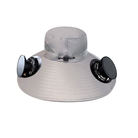 Mauxuk Solar Fan Hat for Men & Women - USB Rechargeable & Removable Cooling Fan Solar Power Fishing Hat with Portable Breeze Sun Protection Outdoor Cap(Gray)