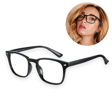 Transparent Computer Reading/Gaming/TV/Phones Glasses for Women Men, Anti Eyestrain & UV Glare Blue Light Blocking Glasses, Black
